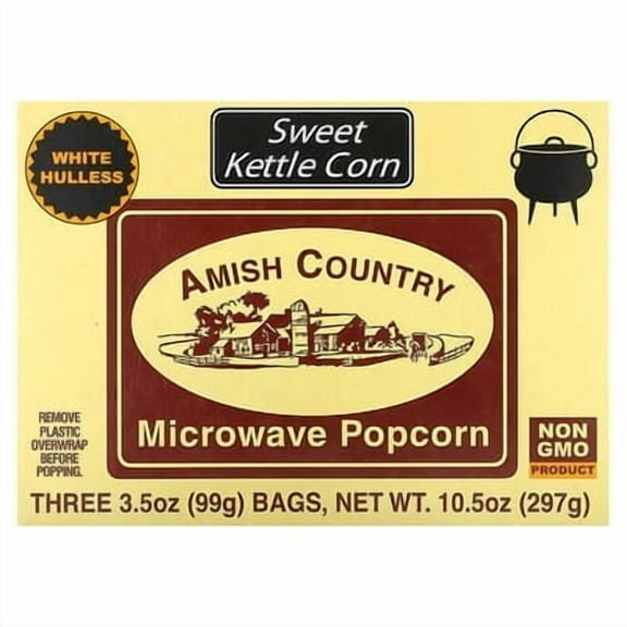 Amish Country Popcorn, Microwave Popcorn, Sweet Kettle Corn, 3 Bags, 3.5 oz
