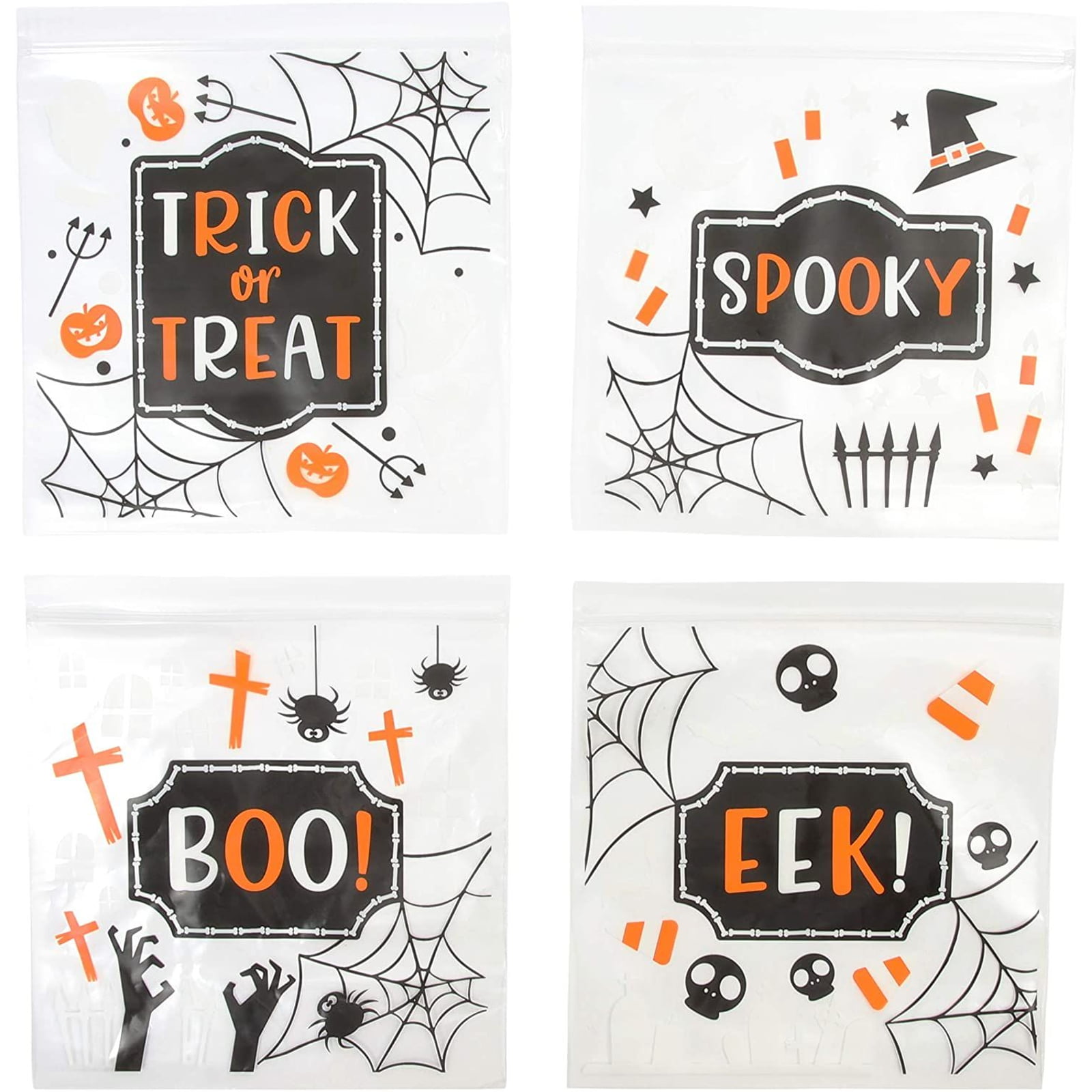 Candy 7.15 x 6.65 in, 120 Pack Resealable Halloween Goodie Bags for Treats