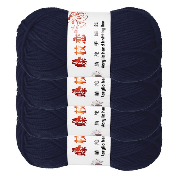 Uxcell 4PCS Crocheting Yarn, Dark Blue 4 Ply Acrylic Yarn 200g Sport Weight Yarns Bulk Soft and Fluffy Yarns for Knitting DIY Crochet Handicraft Blankets Gift,394 Yards Total