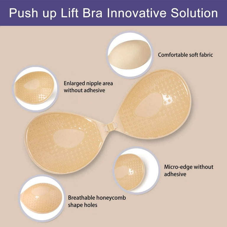 Niidor Women's Reusable Sticky Bra Push-up Adhesive Invisible White Lace  Bra with Silicone Nipple Cover 