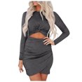 thumbnail image 2 of ICHUANYI Clearance Women Casual Classic Long Sleeve Solid Color Hollow Loose Dress(Gray, L) ICHUANYI WER2023081504023, 2 of 7