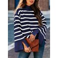 thumbnail image 5 of DOKOTOO Women's Pullover Sweaters Casual Relaxed Fitted Bell Long Sleeve Turtleneck Winter Sweater Trendy Split Cuffs Striped Ribbed Hem Cropped Jumpers Size Large US12-14, 5 of 9
