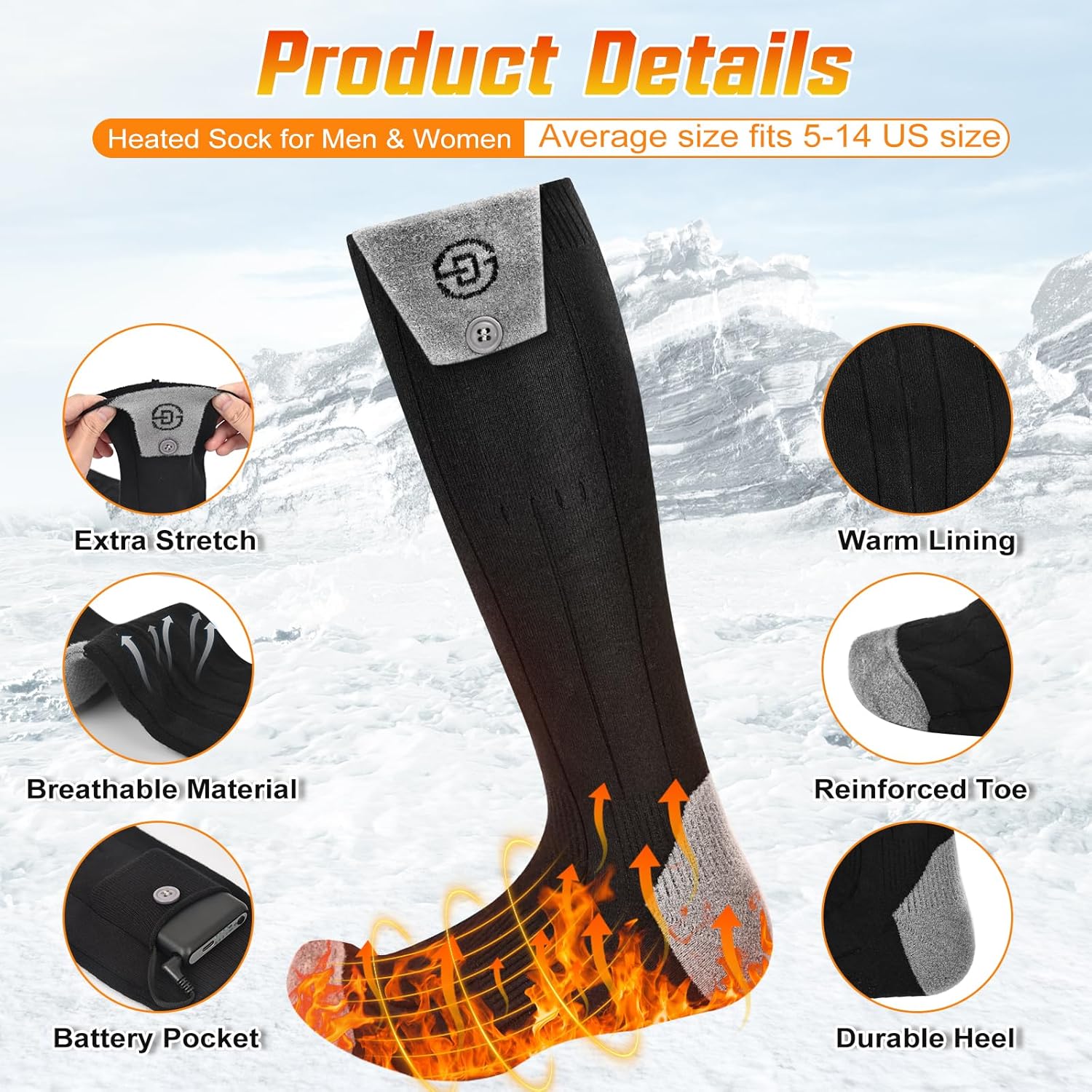 Heated Socks for Men Women with APP Control, 8000mAh Battery Rechargeable Electric Washable Winter Warm Feet and Outdoor for Hunting Skiing Cycling Camping