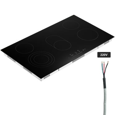 KFFKFF 5 Burner Electric Ceramic Cooktop, Built-in Countertop Burners, 36" Electric Range, 8600W, with Touch Control, Timer, Safety Lock, 9 Power Levels, 220-240V, Direct Wiring Required