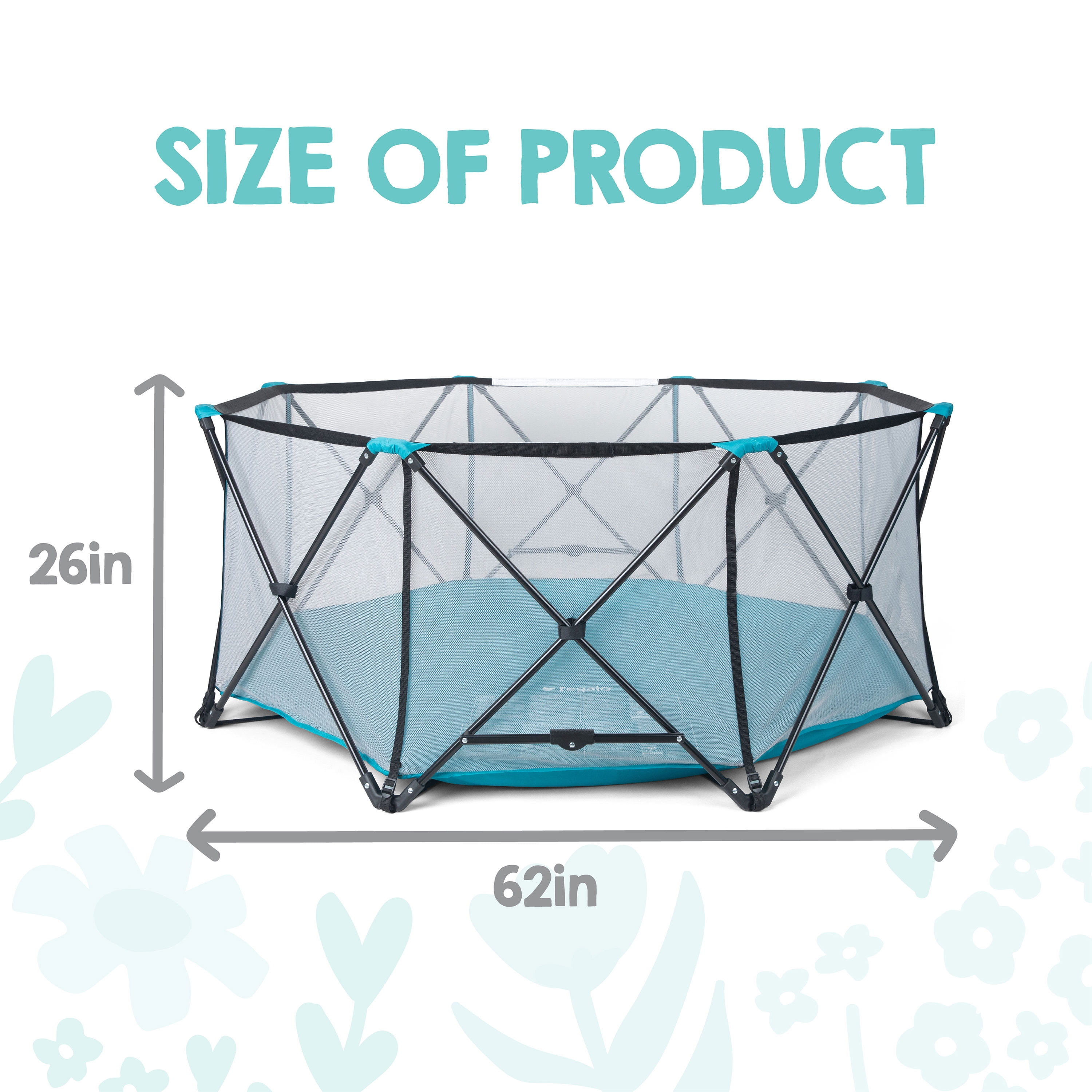 Regalo My Play Portable Play Yard, Teal, 8-Panel, Indoor and Outdoor, Unisex