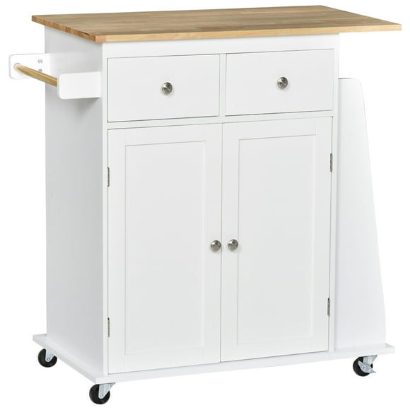 HOMCOM Rolling Kitchen Island, Kitchen Cart with Rubberwood Top, Spice Rack