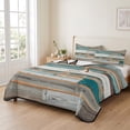 thumbnail image 2 of Twin Quilt Set 68''x86'', Turquoise Brown Lightweight Summer Bedspread Coverlet Set with 2 Pillow Shams, Vintage Country Ombre Wooden Grain Breathable All Season Quilt Bedding for Dorm/Bedroom, 2 of 9