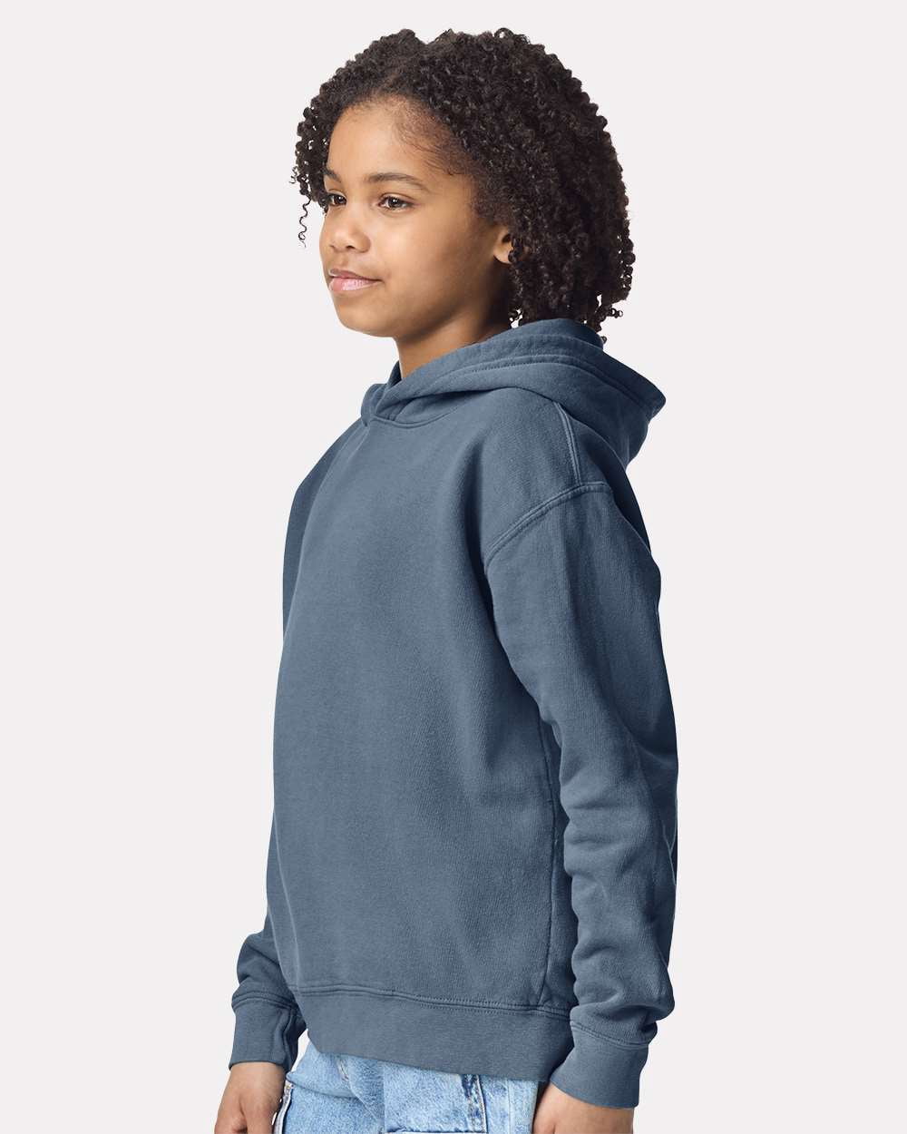 Comfort Colors 1467Y Garment-Dyed Youth Lightweight Fleece Hooded Sweatshirt-Blue Jean-M