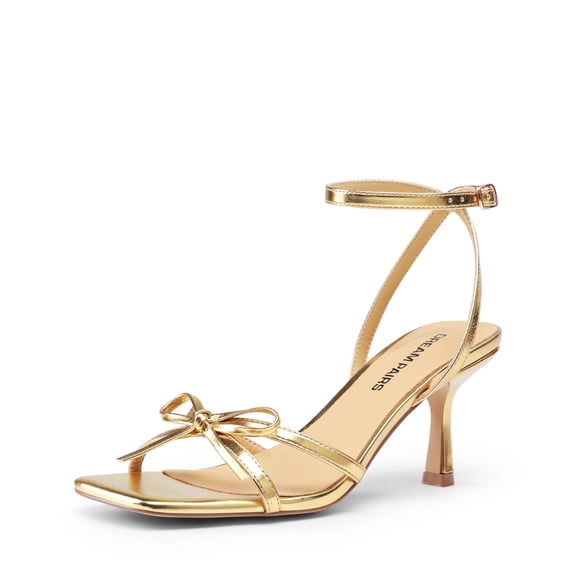 DREAM PAIRS Women's Bow Heels -Kitten Heels for Women, Square Toe Strappy Heeled Sandals, Elegant Wedding & Bridal Bownots Sandals for Formal & Special Occasions