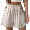 thumbnail image 7 of USSUMA Womens Colorblock Patchwork Wide Leg Five Inch Inseam Shorts High Waist Elastic Waist Pull On Breathable Cotton Blend Relaxed Fit Casual Summer Beachwear Travel, 7 of 7