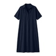 thumbnail image 6 of Women's Shirt Dresses Collared Short Sleeve Maxi Dress Breathable Relaxed Fit Vacation Resort Summer Dress Navy L, 6 of 6