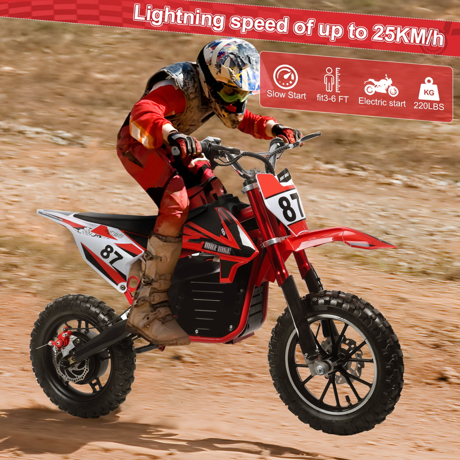 Dapmiu 36V 500W Kids Electric Dirt Bike, 25KM/H & 220LBS Capacity, 10" Rubber Tires with Hydraulic Shock Absorption, Mechanical Disc Brakes