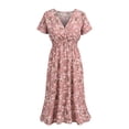 thumbnail image 4 of SpringTTC Women Summer Floral Short Sleeve V Neck Swing Dress, 4 of 7