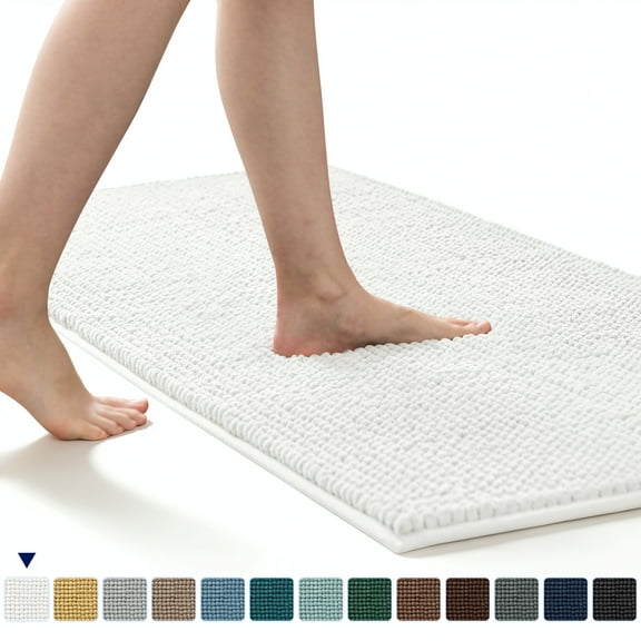 Subrtex Luxury Chenille Bathroom Rug Extra Soft and Absorbent Shaggy Rugs (White,24"*60")