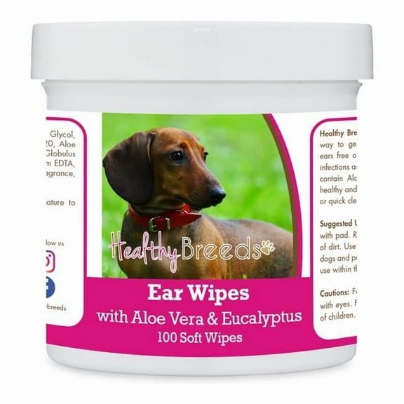 Healthy Breeds 192959823509 Dachshund Ear Cleaning Wipes with Aloe & Eucalyptus for Dogs - 100 Count