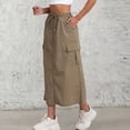 thumbnail image 2 of Women’s Casual Loose Fit Cargo Skirt High Waist Drawstring Elastic Waistband Long Skirt with Pockets for Daily Wear Camel M, 2 of 5