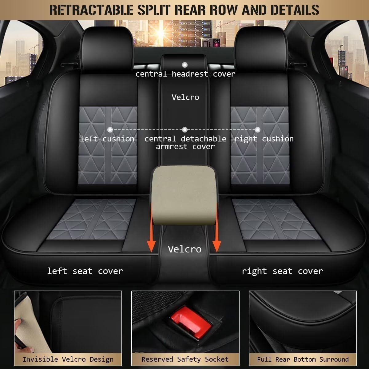 LAONNVIR Car Seat Cover for Hyundai Santa Fe Accessories 2009-2025 2026,Full Set Waterproof Leather Seat Covers Protector Airbags Compatible(Gray)