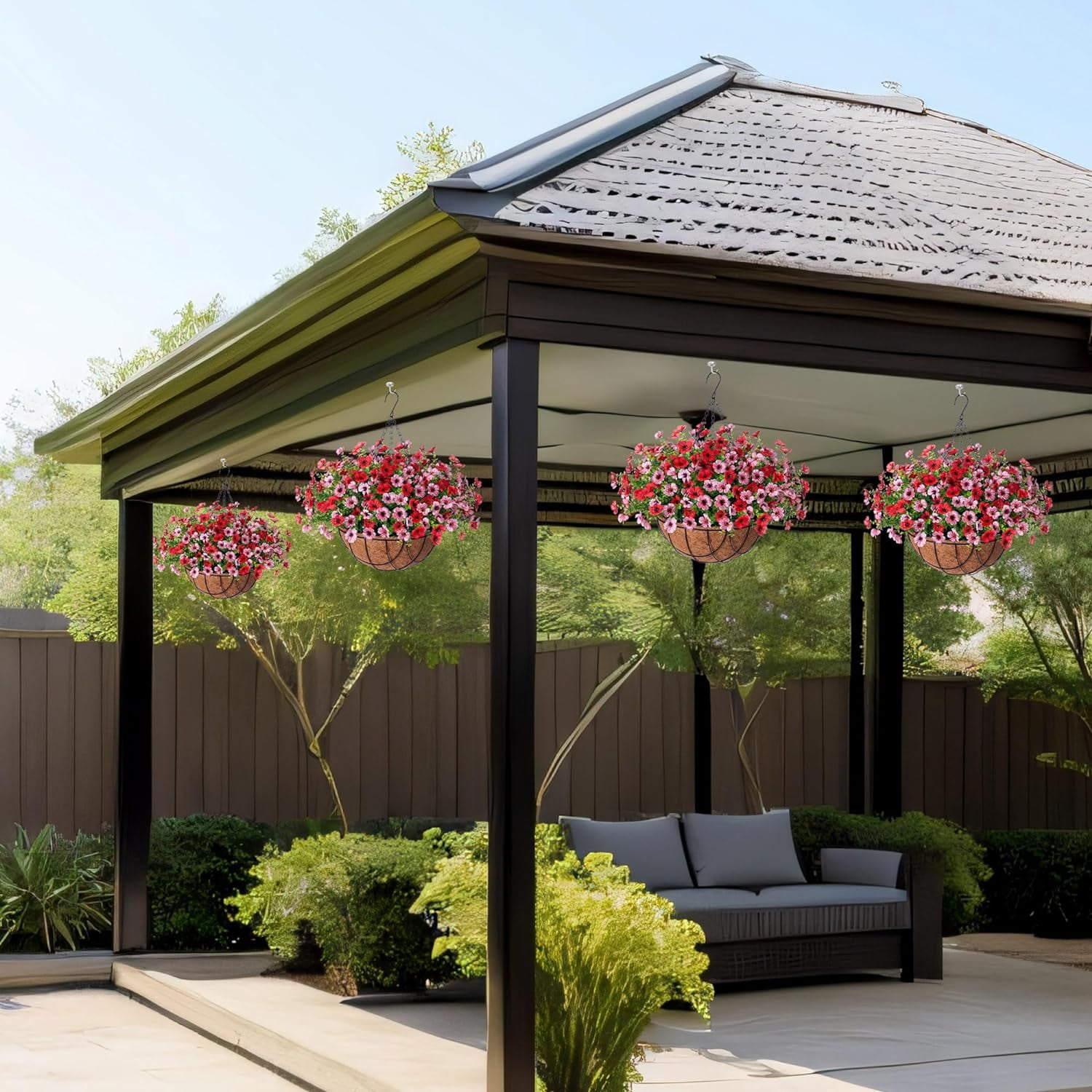 Artificial Sunflowers Fake Hanging Flowers Plants Baskets for Outdoor Spring Summer Decoration, Faux Silk Flowers Look Real UV Resistant for Porch Patio Garden Summer Home Decor