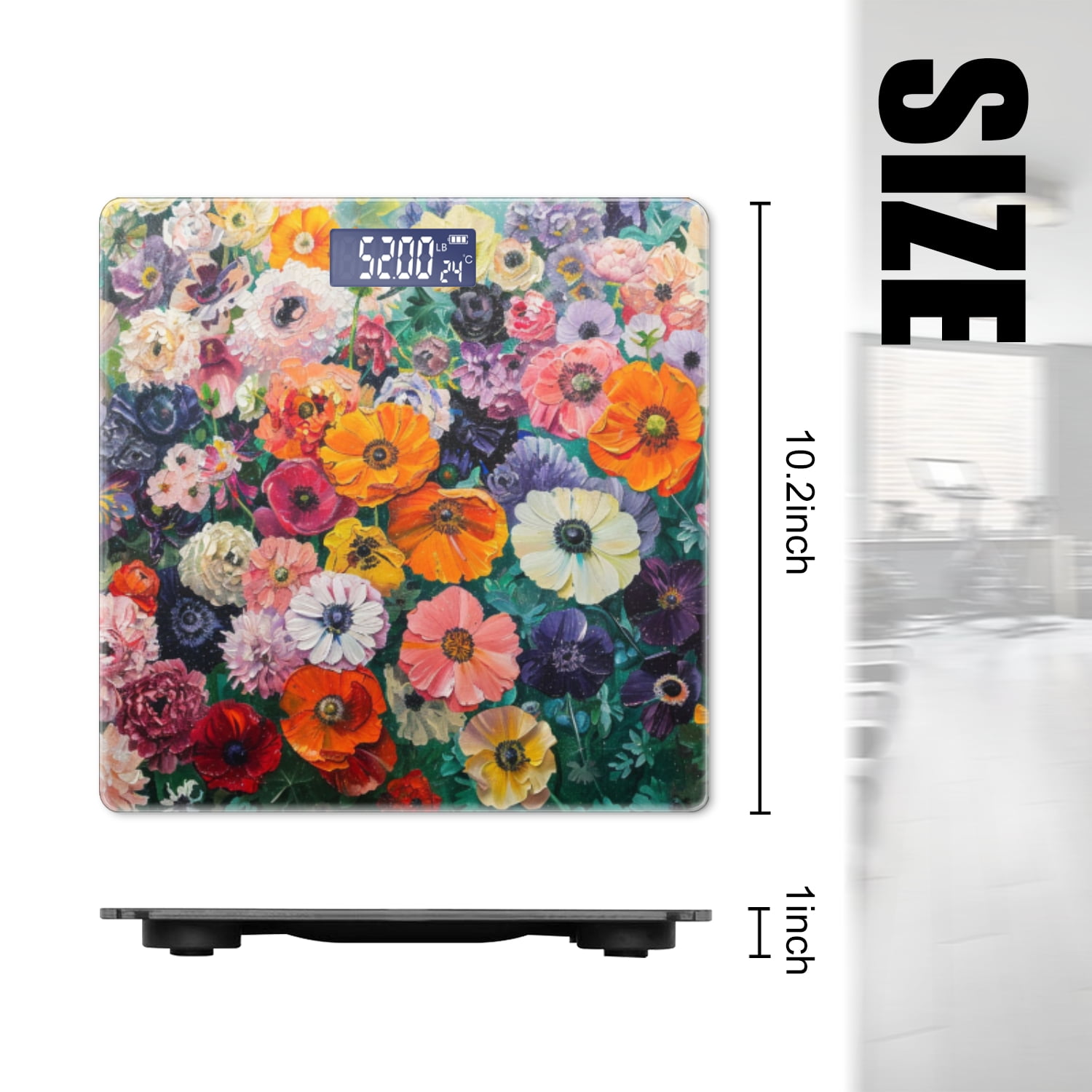 High Precision Body Weight Scale Smart Bathroom Scales with Large LCD Display(400lbs),Decorative for Bedroom-Oil Painting Of Garden Full Of Colorful Flowers Including Anemones And Peonie