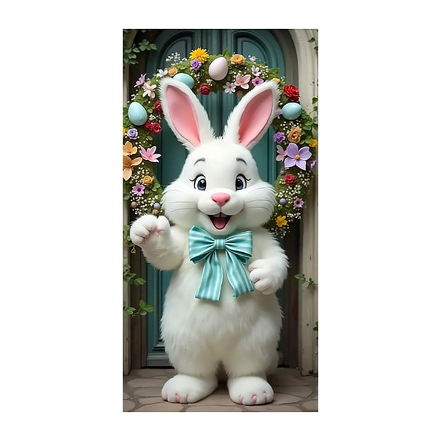 YWIYIUD 1PC Happy Easter Door Cover Easter Decorations, 71x35 Inch Easter Rabbit Eggs Door Banner Welcome Easter Banner Spring Theme Rabbit Door for Front Door Wall Indoor Outdoor Home Decor