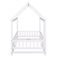 thumbnail image 6 of Twin Size House Bed for Boys and Girl, Wooden Canopy Bed Tent Bed, Playhouse Design Bed Frame with Full-lenth Guardrail, Bedroom Furniture, 79.5”L x 44.8”W x 66.2”H, White, 6 of 7