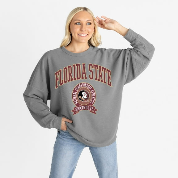 Women's Gameday Couture Gray Florida State Seminoles Oversized Training Day Corded Sweatshirt