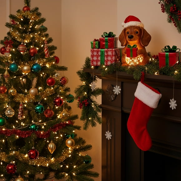 ABPWLY Christmas Glowing Puppy Resin Night Light Decoration Table Desktop Bedroom Living Room Kids Holiday Ambiance Animal Themed Ornament Warm Creative Gift 1Pc 5in