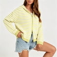 thumbnail image 4 of Gamivast Striped Hoodies for Women Zip up Knit Cardigan Sweaters Long Sleeve Casual Drop Shoulder Fall Outerwear Lightweight Comfy Jackets Yellow XL, 4 of 7