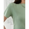 thumbnail image 3 of Womens Round Neck Solid Rib-knit Cropped Tee Short Sleeve Summer Blouse For Women, 3 of 6