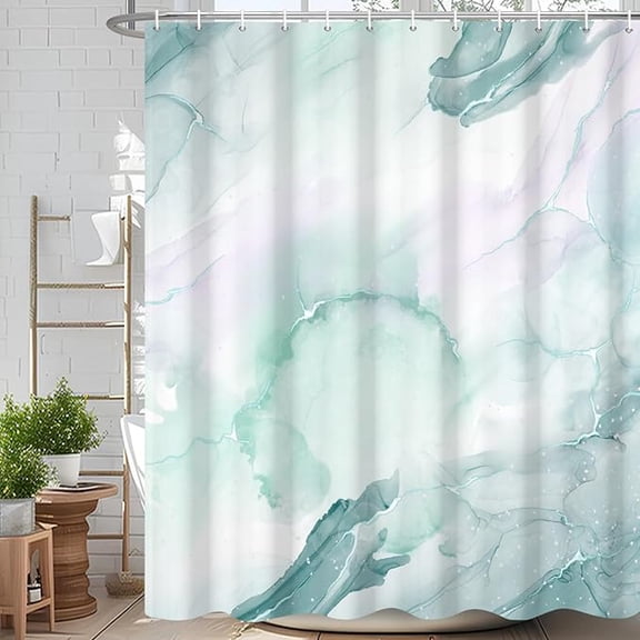 Light Green Marble Abstract Shower Curtain Modern Ombre Printed Bath Curtain Waterproof Washable Fabric Bathroom Bathtub Decor Shower Curtain Set With Hooks 48"W x 72"L