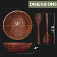 thumbnail image 5 of Luxe Designs Wooden Salad Bowl Set - Food Safe & Sustainable Decorative Bowl - Wood Bowl for Fruits, & Salads - Easy to Clean Large Salad Bowls Set w/Spoon, Fork – Wooden Bowls for Food (Dark Burnt), 5 of 9