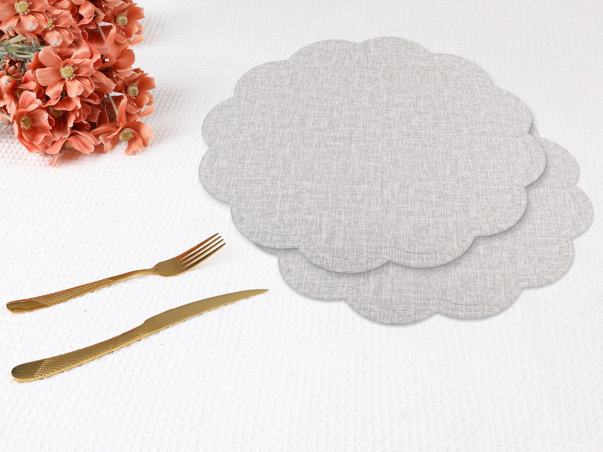Unique Bargains Set of 6 Flower Placemats for Kitchen White 15*15in