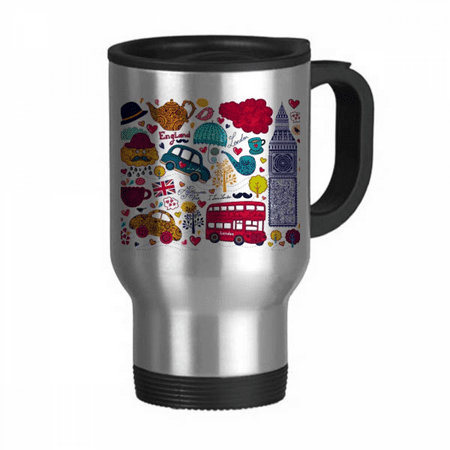 

Bus Tower UK England Big Ben Landmark Travel Mug Flip Lid Stainless Steel Cup Car Tumbler Thermos