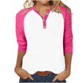thumbnail image 6 of Ndbuld Women Tops Tops for Women Women's Round Neck Loose Shirt Top Great Gifts for Less,Hot Pink,XL, 6 of 7