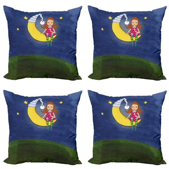 Ambesonne Moon Throw Pillow Cover 4 Pack, Girl on Moon Words Art, 18", Multicolor