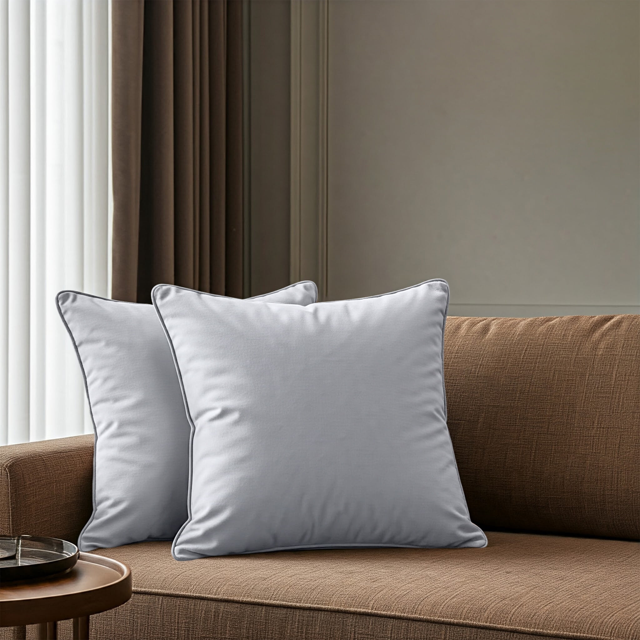 A1HC Set of 2 Luxurious Soft Velvet Throw Pillow Covers Only, 20"x20", Light Grey, Decorative Cushion Covers with Hidden YKK Zipper for Sofa or Bed