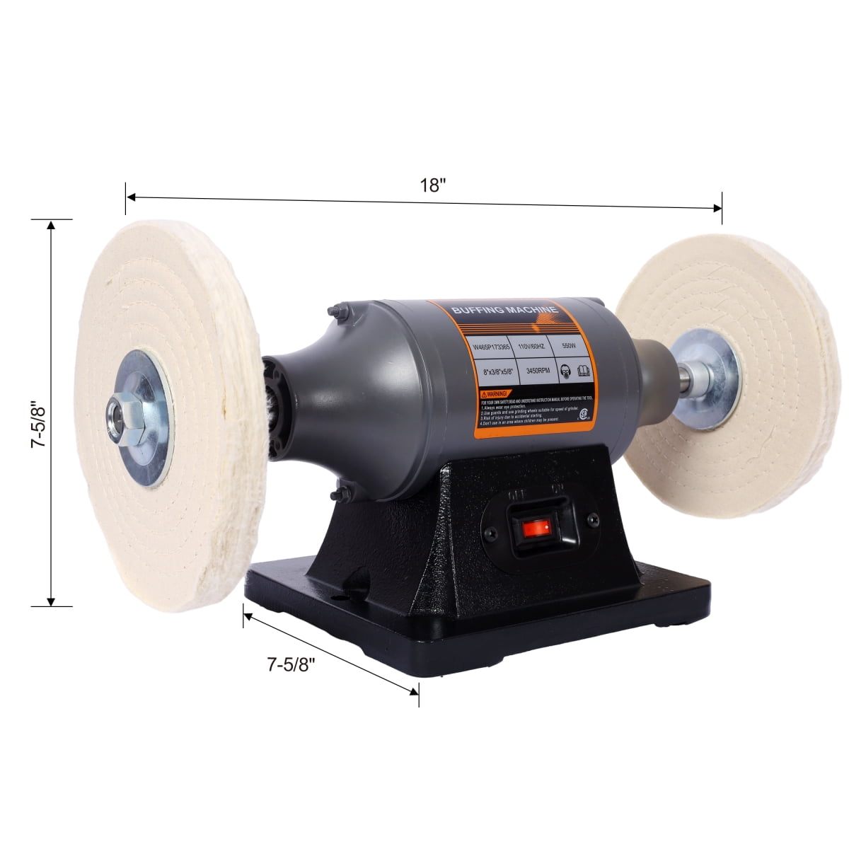LuckyNote 8‑Inch Bench Buffer Polisher, 550W 3450RPM Benchtop Grinder with 4 Polishing Wheels, CSA Certified for Metal Wood Plastic, Gray