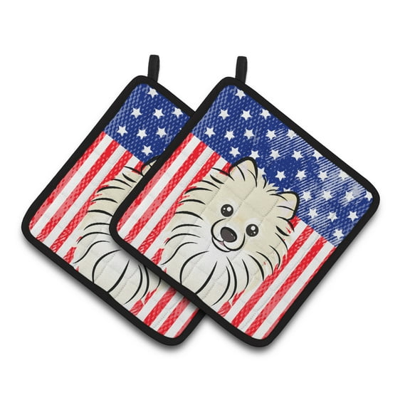 Carolines Treasures BB2137PTHD Flag and Pomeranian Pair of Pot Holders , 7.5HX7.5W, multicolor