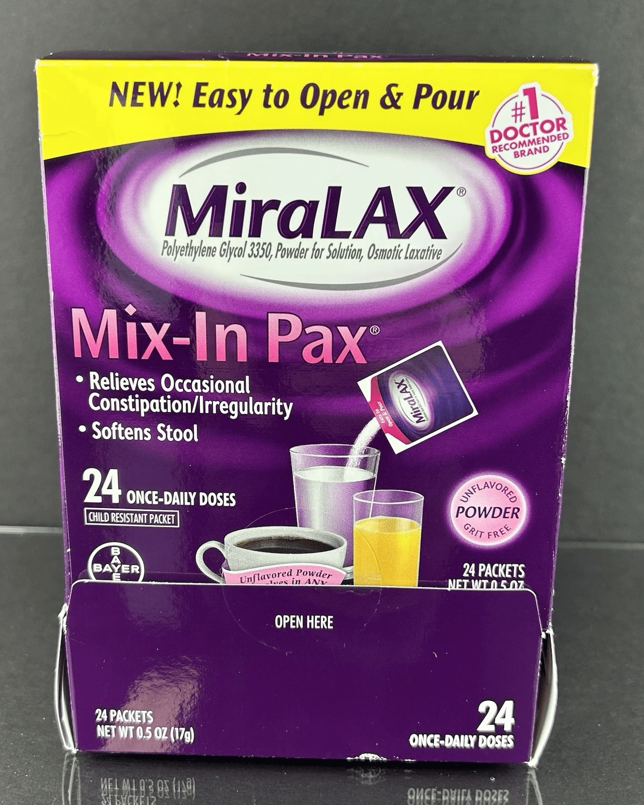 MiraLAX Laxative Powder ,17 Gram Strength Polyethylene Glycol, Box of 24 Packets