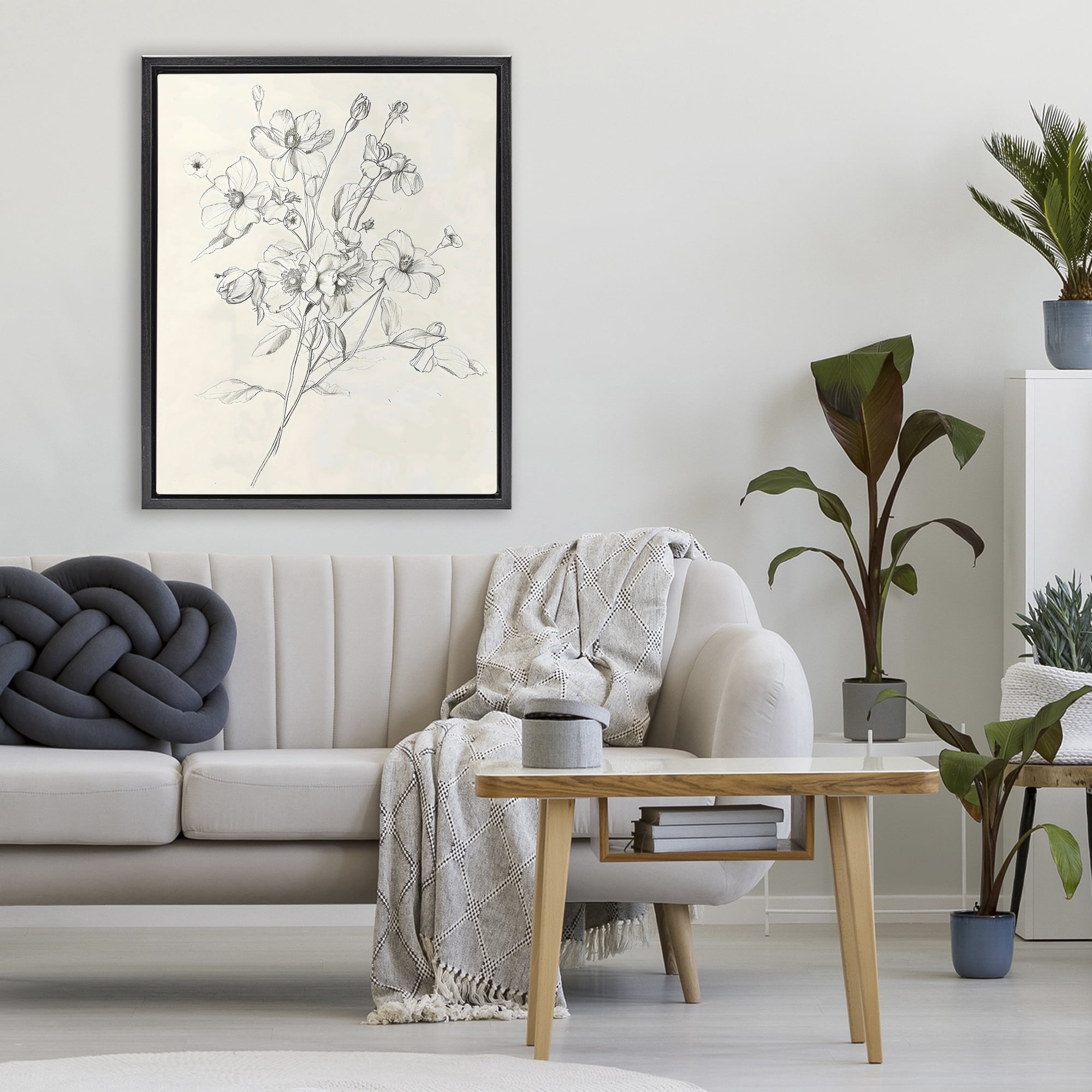 Stupell Industries Wildflower Outline Study Black Framed Floater Canvas Wall Art, design by Creative Studio