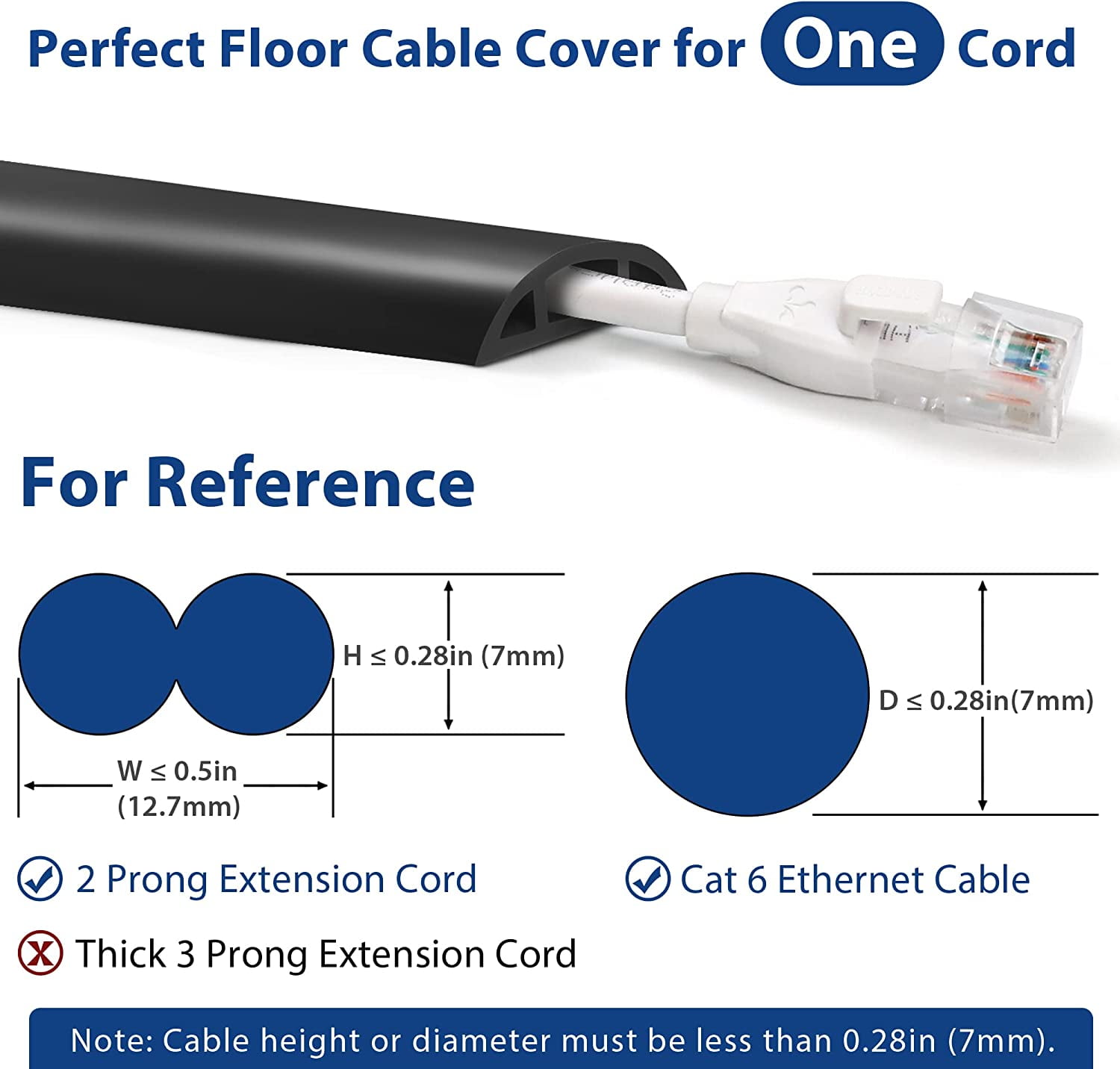  ZhiYo Floor Cord Cover 4ft, Heavy Duty Extension Cord Covers  for Floor, Prevent Cable Trips & Protect Wires, Black Cord Hider Floor -  Cord Cavity - 0.86 (W) x 0.39 (H) 