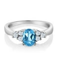 thumbnail image 3 of Gem Stone King 925 Sterling Silver Swiss Blue Topaz and White Topaz Engagement Ring for Women (0.79 Ct Oval Gemstone Birthstone, Available in Size 5, 6, 7, 8, 9), 3 of 5