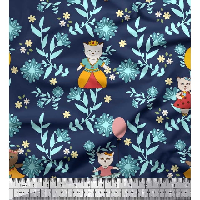 Soimoi Modal Satin Fabric Leaves,Floral & Princess Cat Cartoon Fabric Prints by Yard 42 Inch Wide