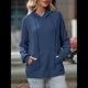 thumbnail image 4 of Sudadera con Capucha de Gran Tamaño para Mujer, Informal, de Larga, de Punto, con Cordón Ajustable, Abertura Lateral y Bolsillo Azul Marino L, 4 of 9