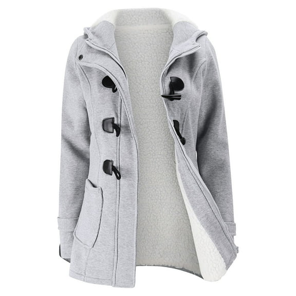 Women's Fashion Hooded Jacket Winter Warm Coat with Decorative Horn Buttons