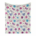 thumbnail image 1 of Feminine Soft Flannel Fleece Throw Blanket, Pattern with Funny Doodle Elements Bowtie Ladybird Diamond and Kitty, Cozy Plush for Indoor and Outdoor Use, 60" x 80", Fuchsia and Blue, by Ambesonne, 1 of 5