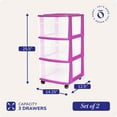 thumbnail image 4 of Homz Clear Plastic 3 Drawer Storage Container Tower w/Wheels, (2 Pack), 4 of 10
