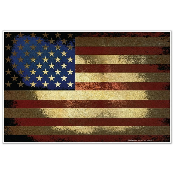 American Flag Sign, Vintage Rustic Wall Decor, 24x36 Corrugated Plastic