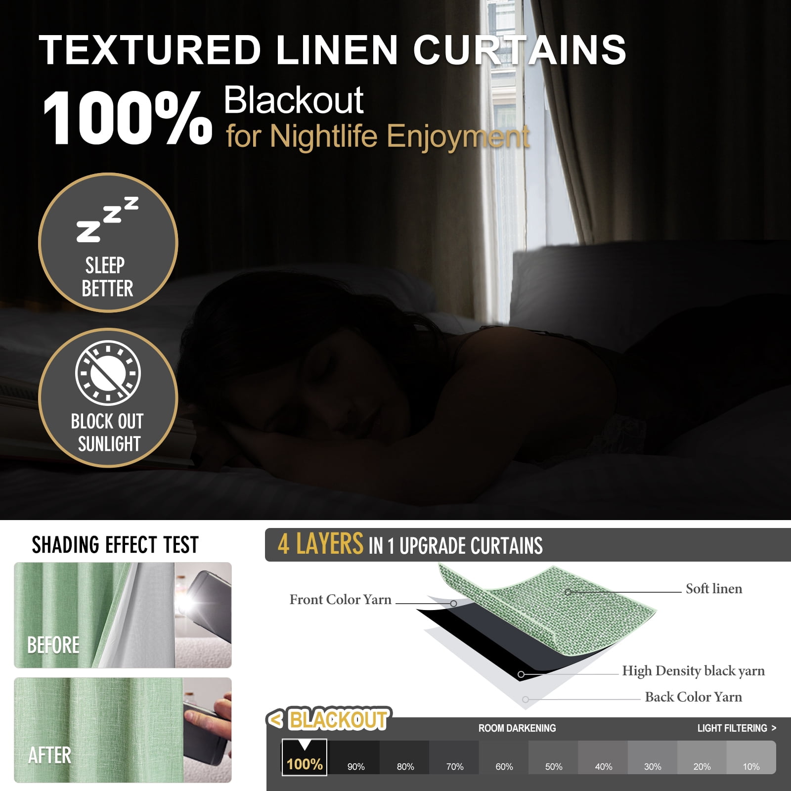 Nalqet Linen Pinch Pleated Full Blackout Curtains for Bedroom - 2 Pages Black Out Grass Green Curtains 102 Inch Long 2 Panel for Living Room Darkening Thermal Window Curtain Drapes with 16pc Hooks