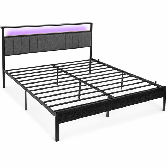 Base Cama Matrimonial Led Usb C Repisas Cabecera Acero 300kg